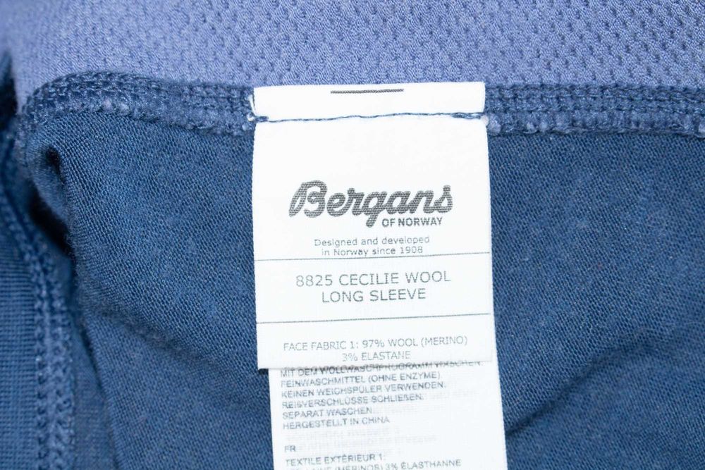 Bergans блуза дамска мериносна вълна синя термо бельо дълъг ръкав XS