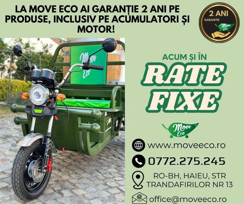 Triciclu electric MoveEco omologat limitat 25 km/h - Garantie 2 ANI