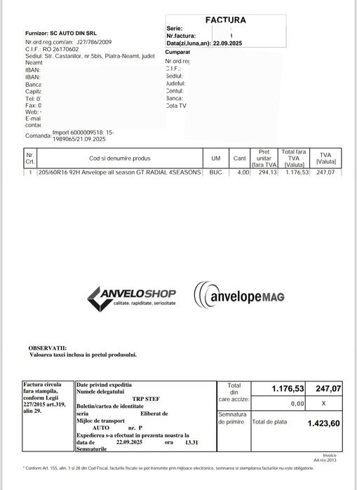 Vând Anvelope All Season 205/60R16 92H (dețin factură)