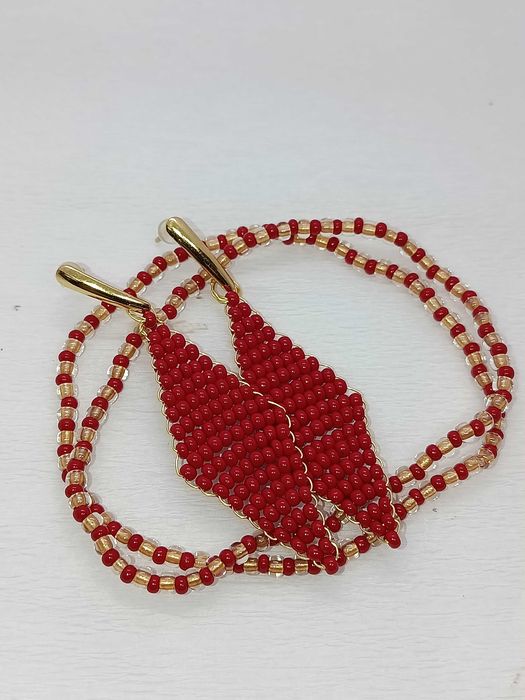 Set cercei si bratari handmade  Rosu si Auriu, Lucrati Manual