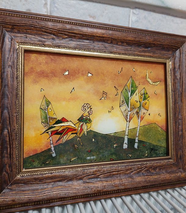 Vând tablou,tablouri, pictură pe sticlă,cocoș,handmade