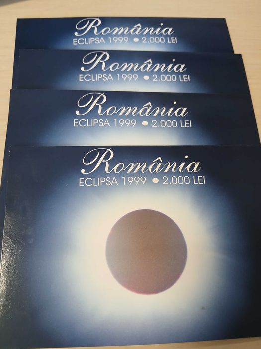 Vand bancnote 2000 lei Eclipsa din 1999 seria 001A, consecutive, pret 1000 lei