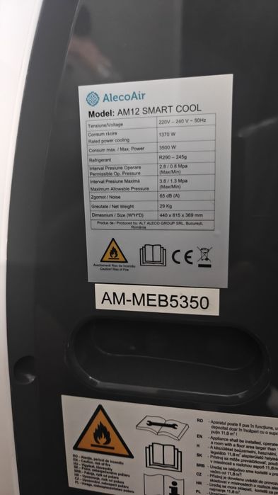 Aparat aer conditionat portabil 12,000 BTU AlecoAir AM12 SMART COOL