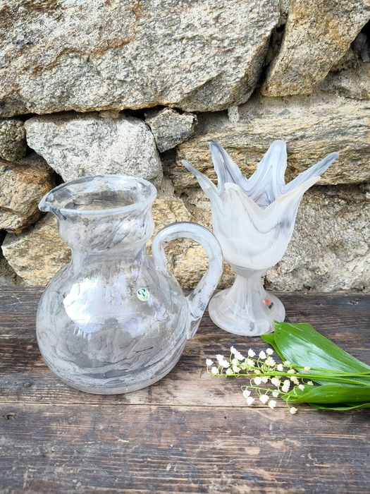 Мраморно стъкло – кана Peill Germany и ваза Herner Glas