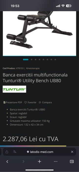 Banca exercitii multifunctionala Tunturi® Utility Bench UB80
