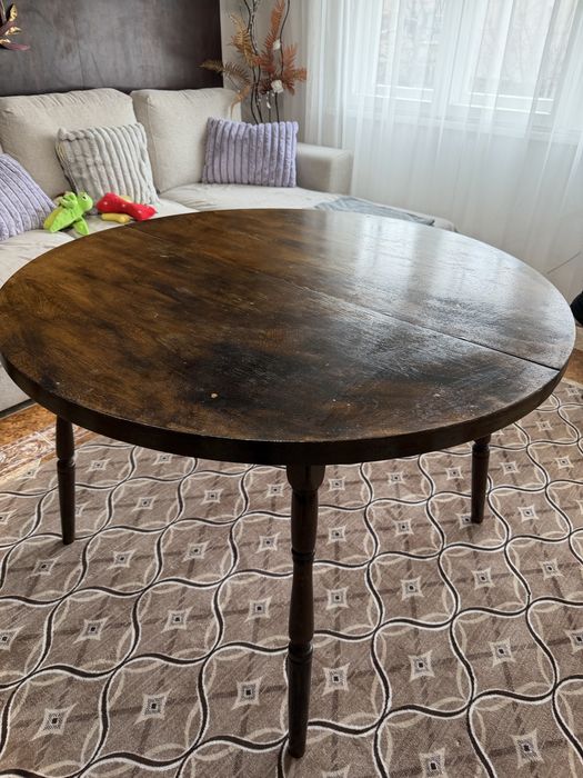 Трапезна масивна маса ф110 + 4 бр. столове