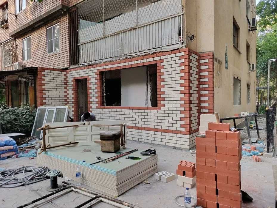 Кладка балкона•Облицовочный кирпич•Перегородки•Штукатурка•Стяжка