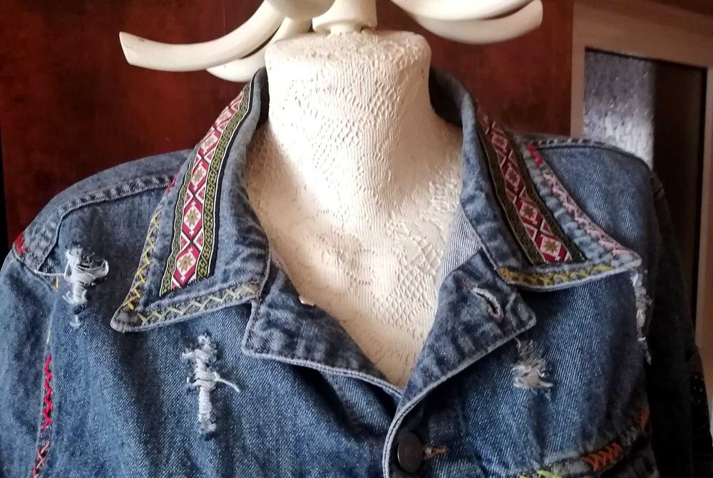 Дънково яке M/L Котки ръчна декорация