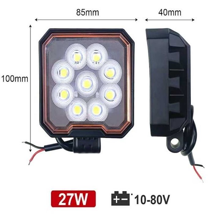 Мощен 27W Диоден квадратен 9 LED халоген - 12V/24V