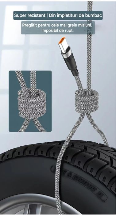 Cabluri 120W/100W. Încărcare+Transfer Date. UsbA și UsbC. Ranforsate.