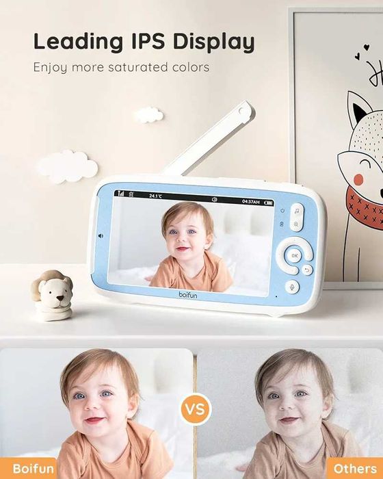 Бебефон BOIFUN VB805 с 300 метра обхват, 5 инча, IPS, без Wi-Fi, PTZ..