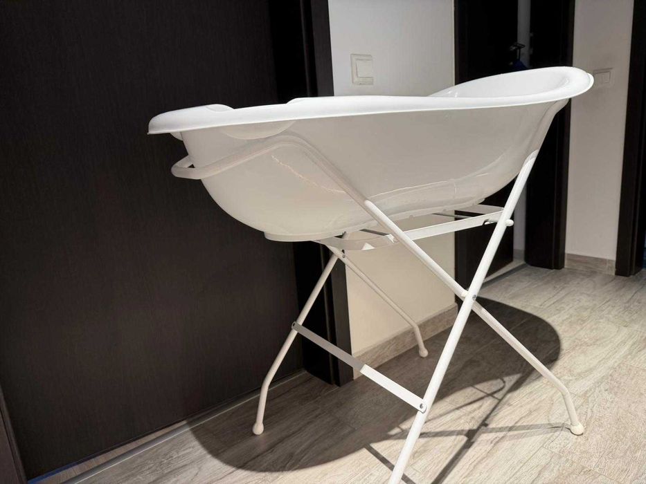 Set Cadita Folk 102cm cu Suport metalic si Suport Anatomic Alb