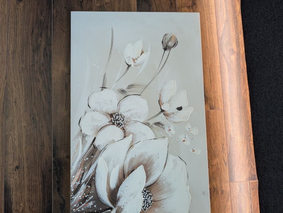 40x120 Tablou  compozitie cu flori, panza + lemn de brad