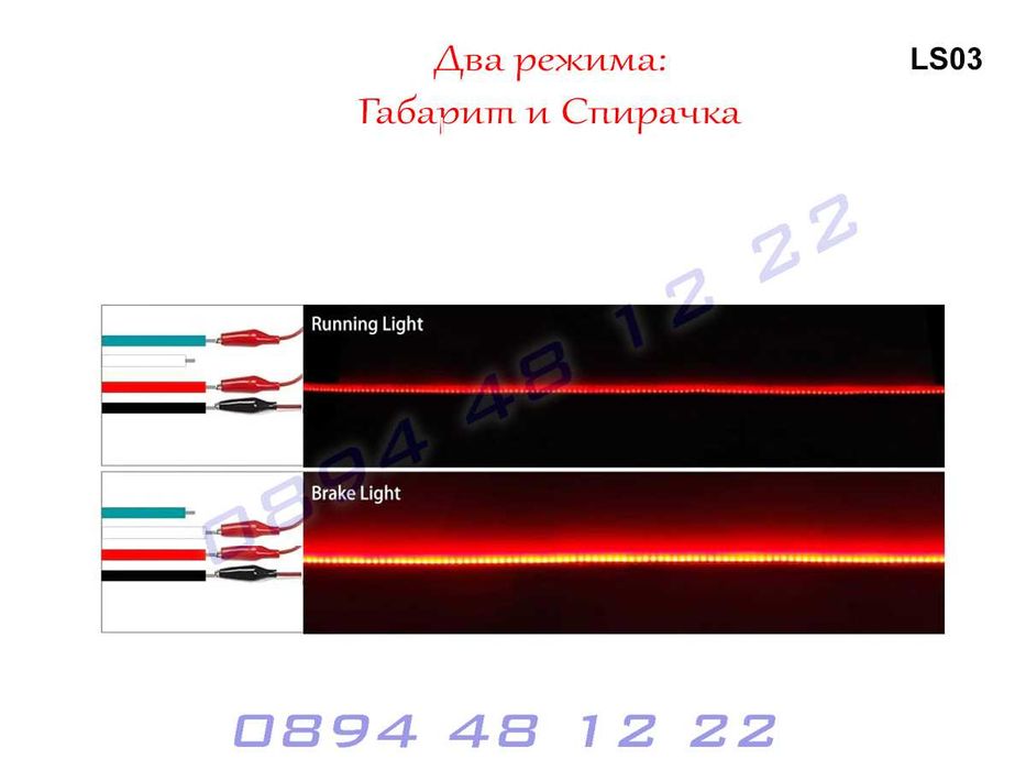 Универсален Карбонов LED Светлина ЛЕД Светещ Трети Стоп Габарит Лента