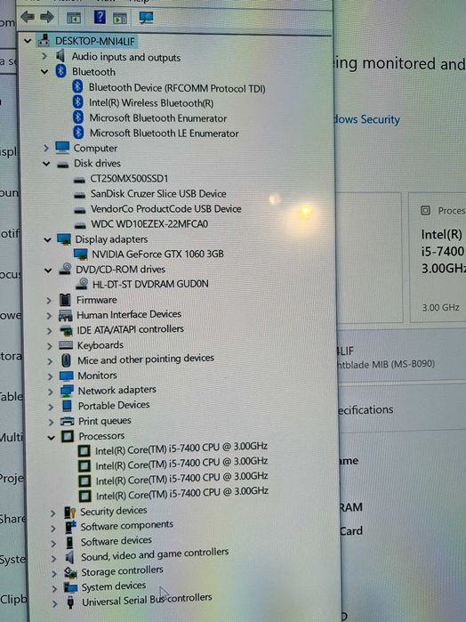 Геймърски i5 7400/GTX 1060 3gb/16gb рам/SSD+HDD 1.25tb/MSi Nightblade