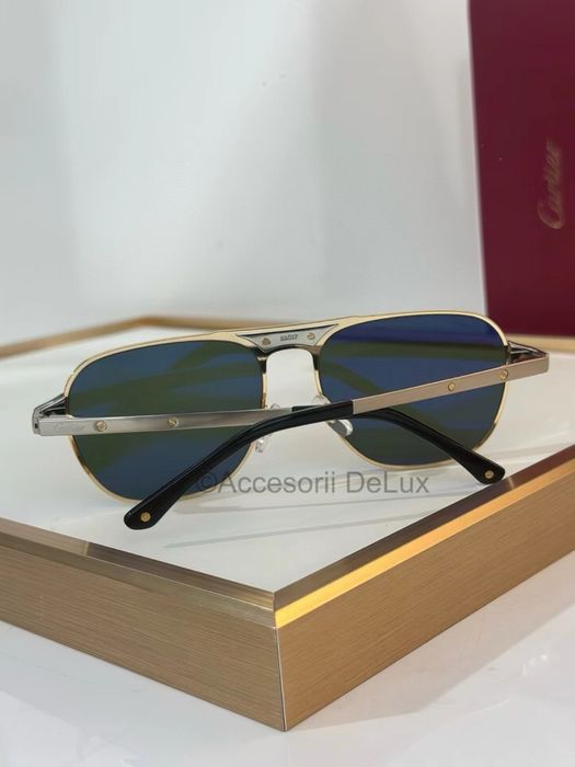 Ochelari de Soare Cartier Aviator CT0532S Full Box Santos De Cartier [Verificare Colet] Gold/Silver