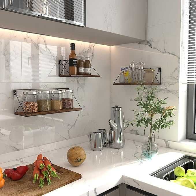 Комплект от 3 стенни рафта EYMPEU в рустик стил от метал и дърво