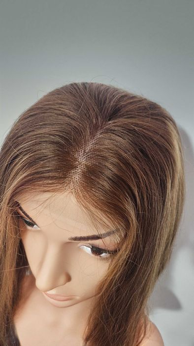 Естествена перука, кафява с руси кичури, 60 см, Lace 4х4