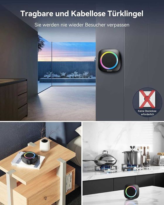 TECKNET безжичен звънец IP66 400 м с RGB индикация