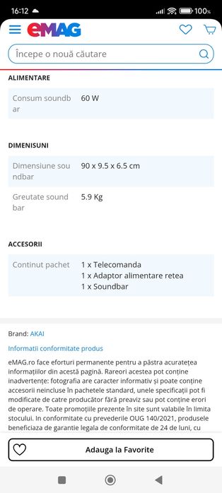 Vând soundbar Akai 2.1