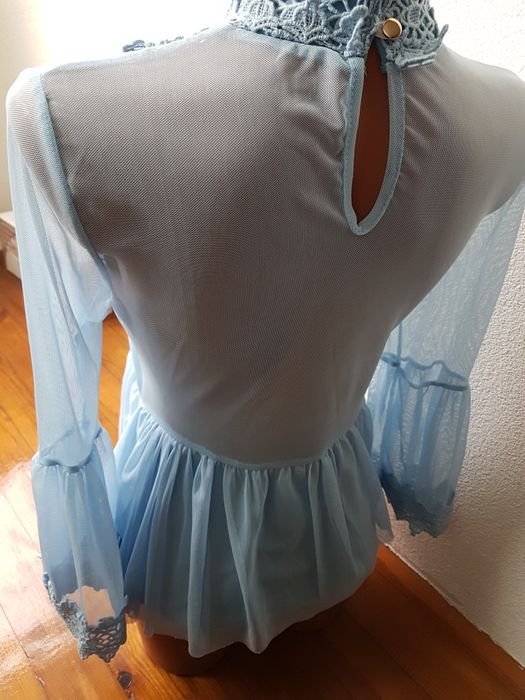 Риза дамска с тюл и бродирана дантела