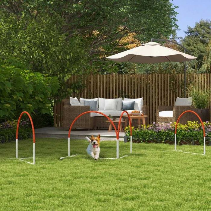 Комплект за аджилити PawHut за кучета, 4 части, вкл. чанта за носене