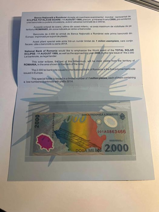 Bancnota aniversara 2.000 lei - Eclipsa 1999