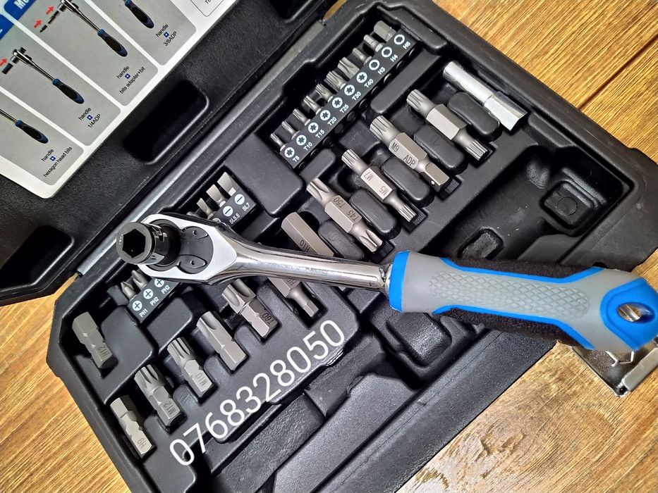 Trusa 34 piese biti clichet cu prindere dubla 1/4 biti si 3/8 tubulare