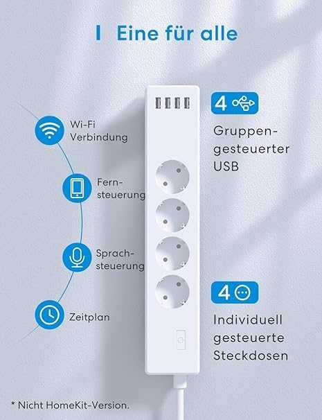 Meross интелигентен разклонител с USB, съвместим с HomeKit, Alexa и др