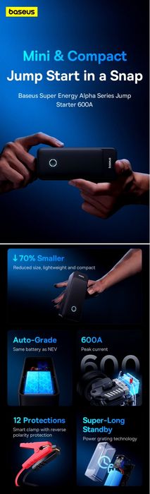 Baseus Mini Пусковое Устройство 600A с дизельным 2.5L/бензиновым 4.0L