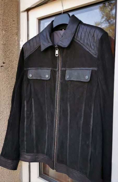Мъжко кожено яке от велур и естествена кожа – размер L