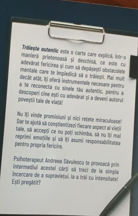Carte motivaționala;_Andreea Săvulescu  " Traieste autentic "