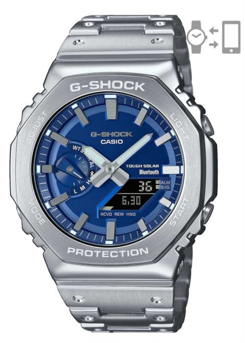 Ceas Sport Casio g shock Full metal GM B2100 Silver Blue Nou,Garantie 2 ani