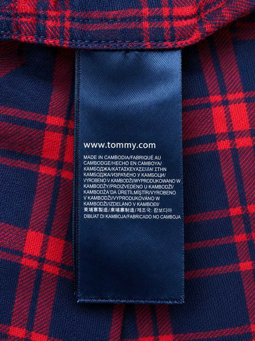 Cămașă Hilfiger Denim bărbați în carouri roșu și bleumarin, 100% bumbac, mărimea L