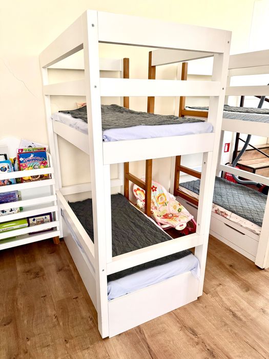 Двуетажно детско легло | Бяло | С чекмеджета | Масив | Отлично състоян