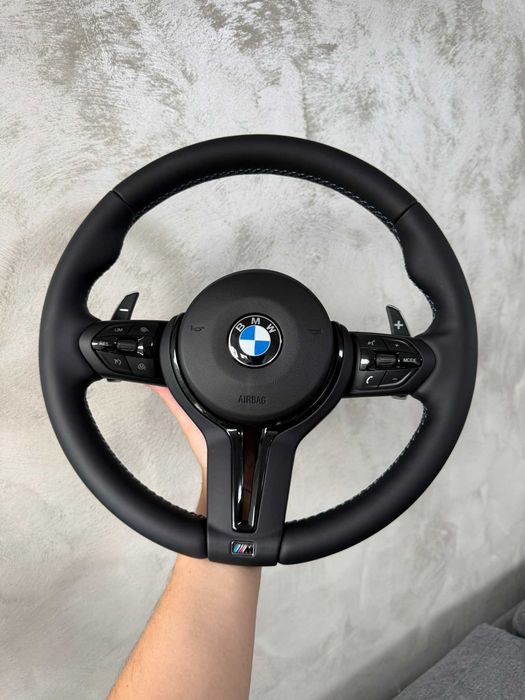Volan BMW M Sport rotund Full Black padele Airbag inclus F01 F10 F30 F34 F36 F15 F16 E60 E70 E71 E84 E90
