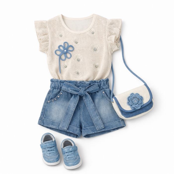 Стилен летен комплект за момиче с чантичка