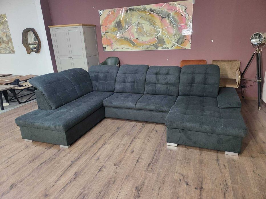 ПРОМОЦИЯ!!!Тъмно сив П - образен ъглов диван Nixon с функция сън