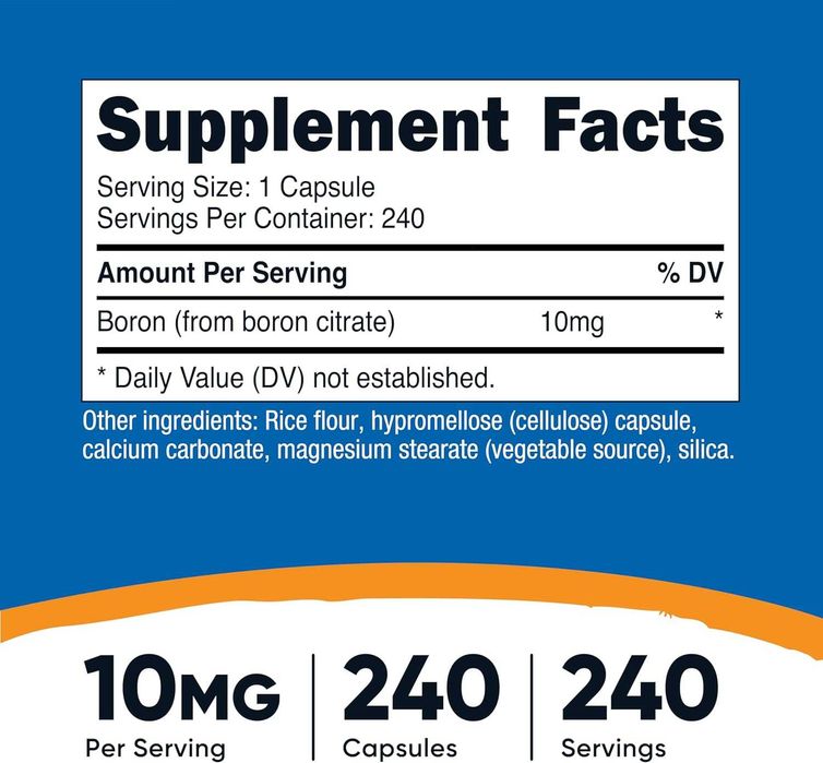 Бор 10 мг Nutricost, 240 вегетарианских капсул, оригинал из США
