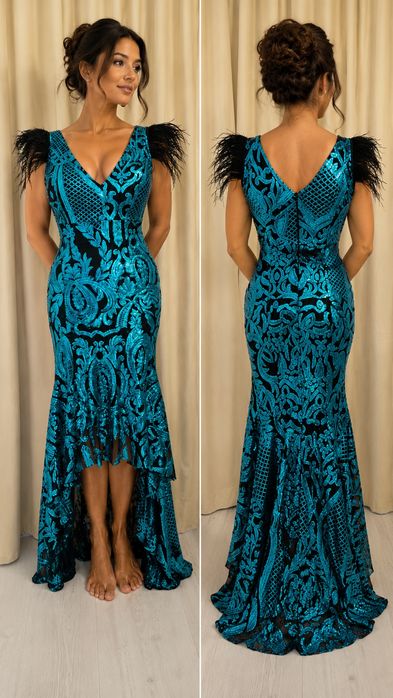 Rochie de seara cu paiete si pene
