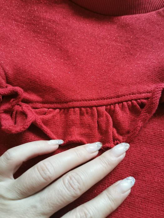 Суитшърт H&M Sparkle Ruffle Tunic в метално червено