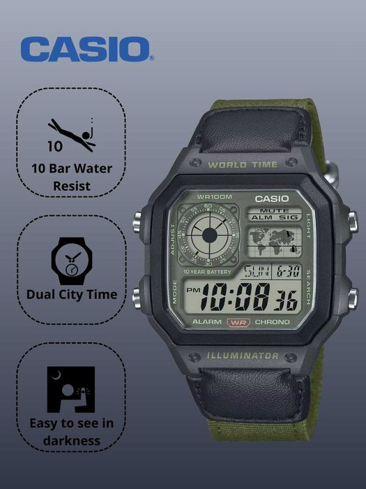 Casio Royale AE-1200 – Мужские часы с японским механизмом и World Time