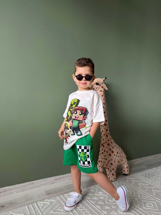 Детски комплект Minecraft - тениска и къси панталони 100% памук