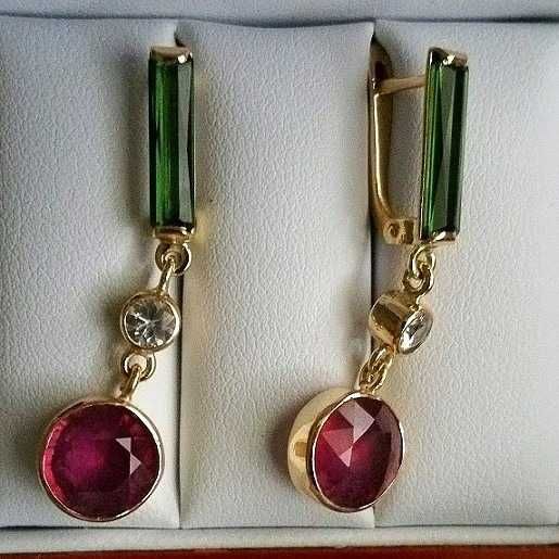 cercei aur 14k cu turmaline, safire si rubine naturale
