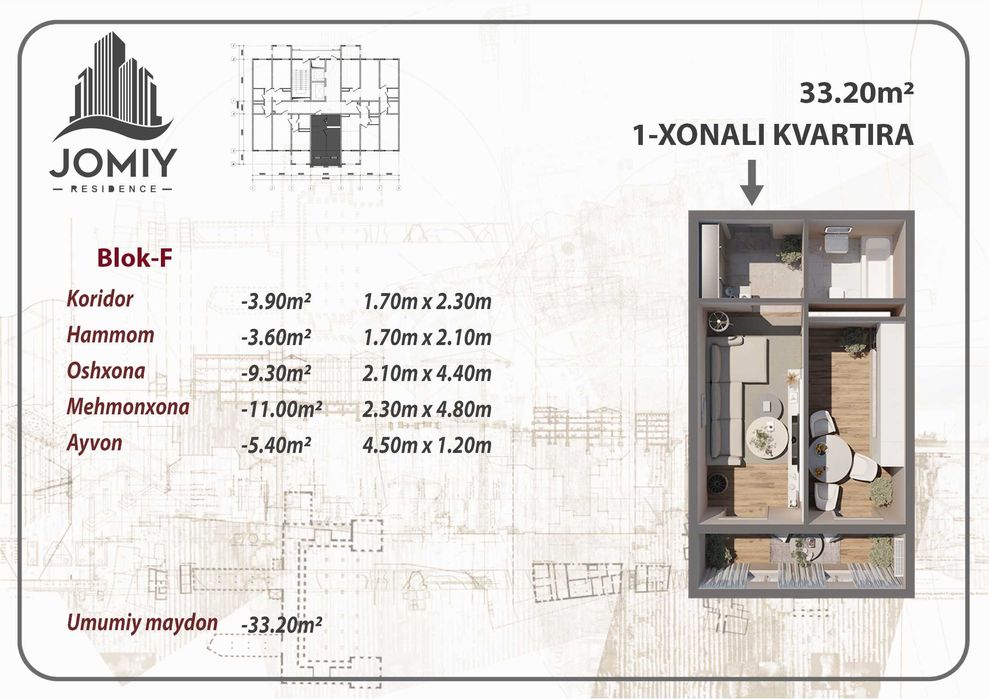 Jomiy Residence REMONTLI xonadonlar