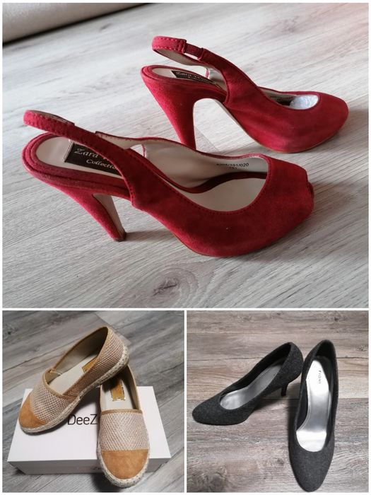 Червени велурени обувки на ток Зара Zara и други марки като нови