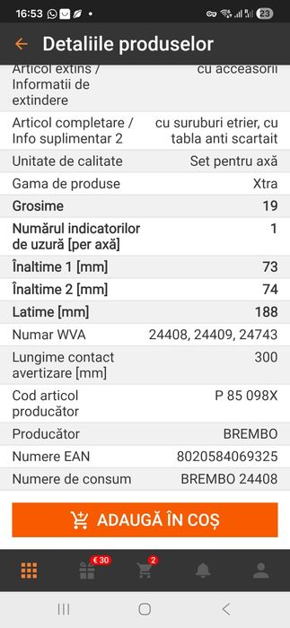 Plăcute frana BREMBO  audi B8.5 -B9