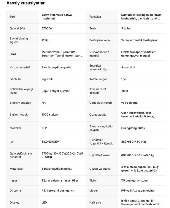 Kofe mashinasi 3qozon 9Bar + Sensorli kofe maydalagichK