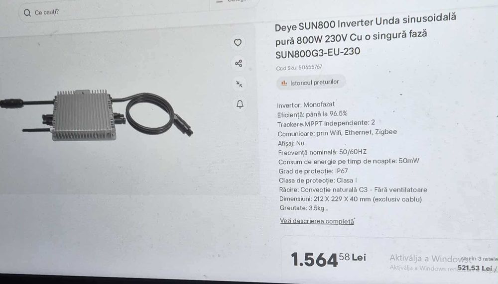Micro Inverter Deye pentru Panouri Solare,800W