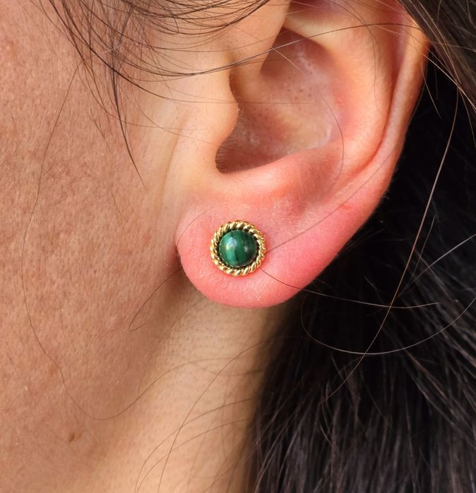 Cercei din aur galben 18k cu malahit natural, handmade
